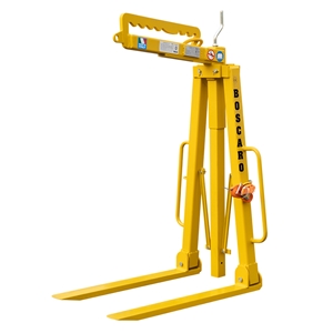 Manual crane fork with self-levelling pins